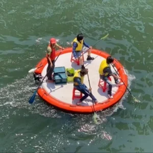 Aufblasbare Schwimminsel Float Raft PVC DWF Material 500 kg Kapazität Orange Individuelle Farbe Anpassbare Größe