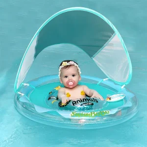 Inflatable Swimming Pool Rings Baby Animal Children Round Floats Summer Green Swim Toys Floating Seat Float With Canopy