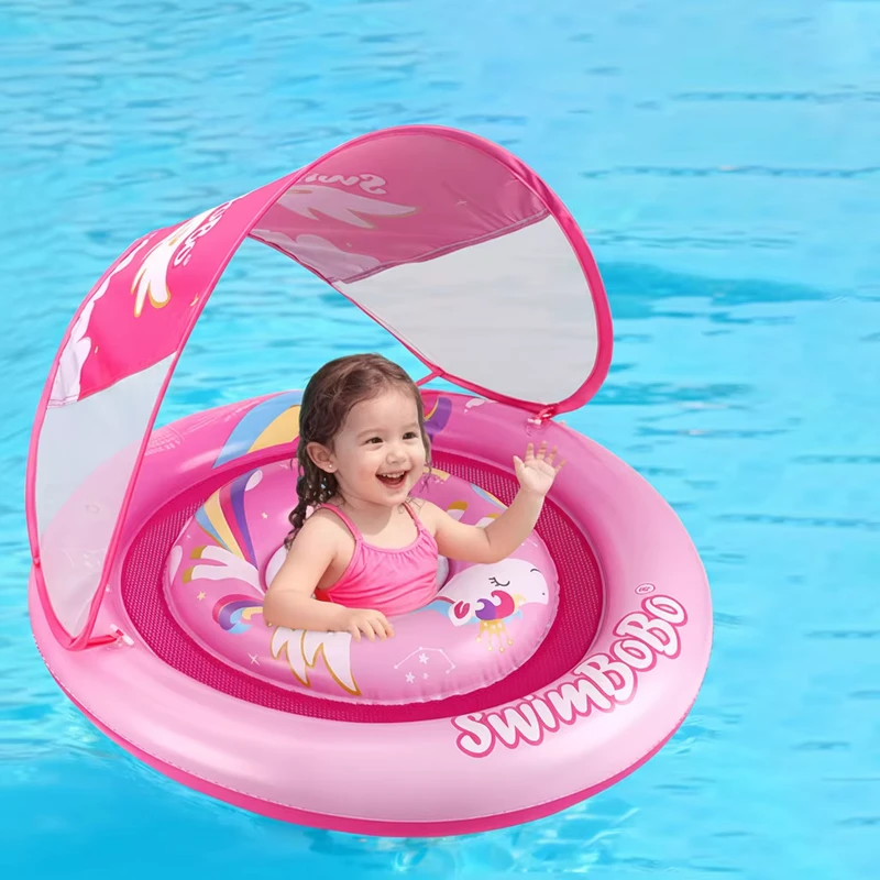 Inflatable Swimming Ring Durable Sun Protection Portable Easy Store Padded Safety Seat and Toys