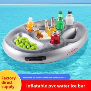 Bandeja de bebida hinchable de TPU para piscina, bar de hielo, soporte de taza flotante poroso, cubo de hielo exterior