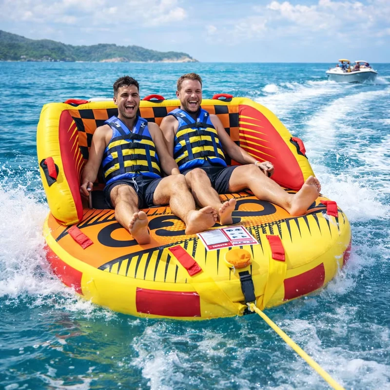 Tubo gonfiabile trainabile per 2 persone, tubo da spiaggia per sport acquatici, divano per barca a motore, divertimento in acqua