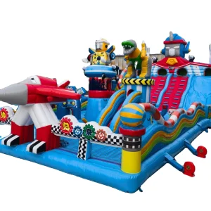 Inflatable Trampoline & Bouncy Castle with Slide & Climbing PVC Material 12x6x5.5m 500KG Capacity Easy Setup for Family Use