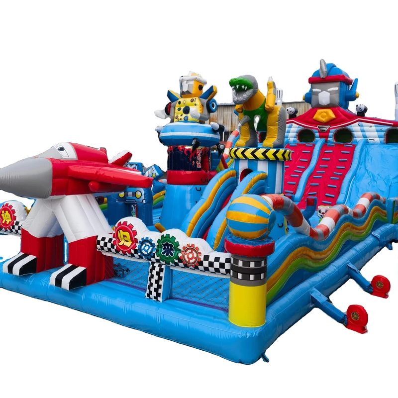 Trampolín Inflable y Castillo Hinchable con Tobogán y Escalada Material PVC 12x6x5.5m Capacidad 500KG Fácil de Montar para Uso Familiar