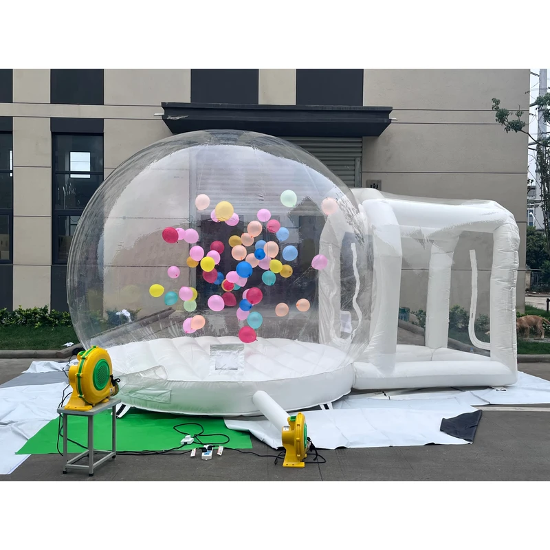 Tente Gonflable Transparente en PVC 8m Bulles avec Écran Camping Étoilé Trampoline et Ballon pour Enfants