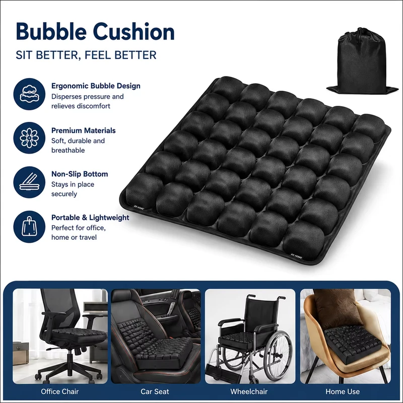 Inflatable Travel Seat Cushion With Press to Inflate Design For Sciatica Relief Portable For Long Flights Office Car