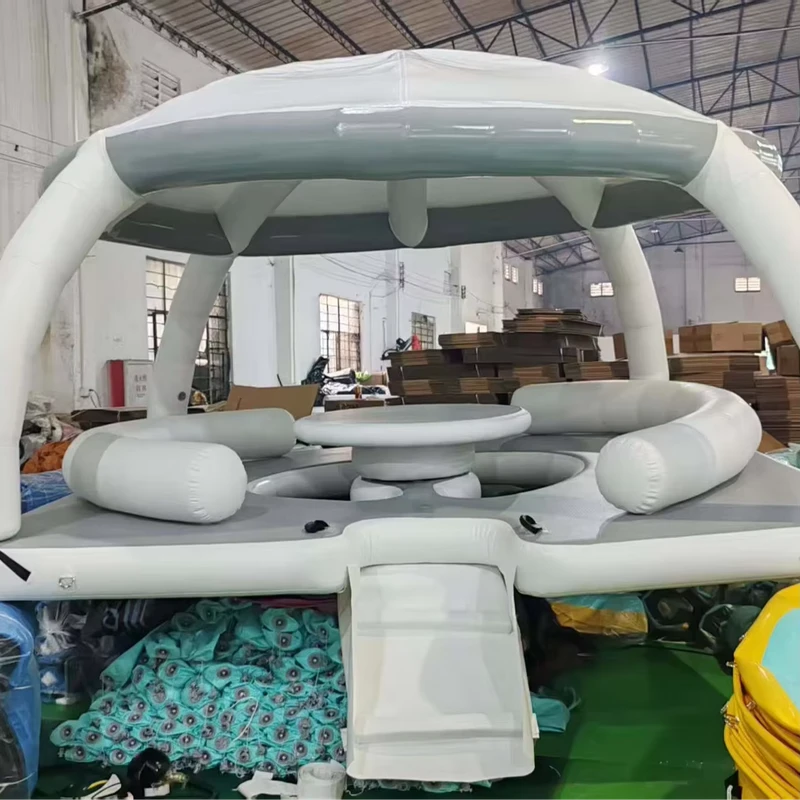 Sofá de Descanso Inflável - Mesa Flutuante - Decoração - Plataforma Flutuante com Toldo e Rede para Mar ou Iate