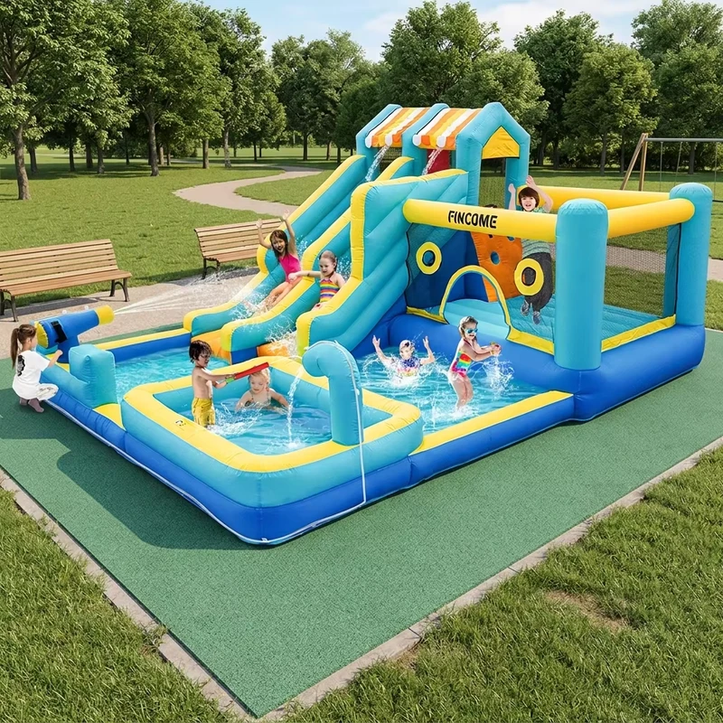 Inflatable Water Bounce House Water Slide Combo Inflatable Water Park with Double Slides Kids