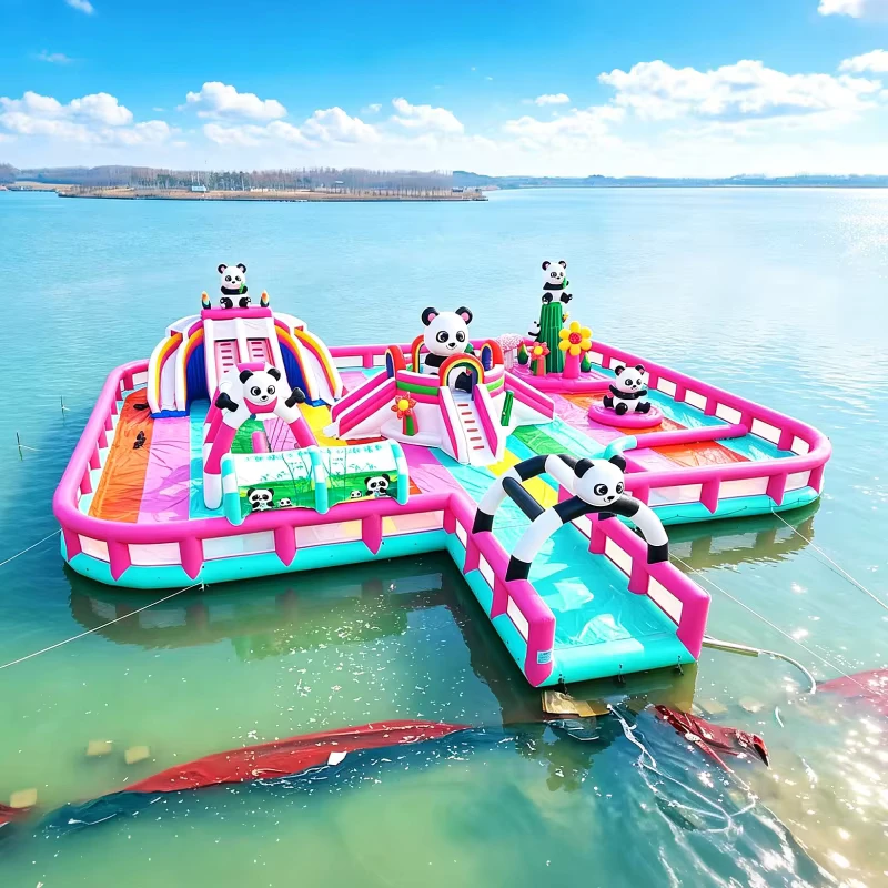 Castelo Flutuante Temático de Panda para Crianças - Brinquedos Infláveis para Parque Aquático
