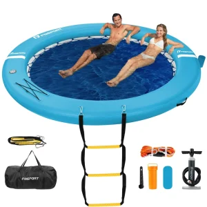 Inflatable Water Hammock Floating Dock Round Floating Ring Inflatable Raft with Cup Holders Pool Lounger Platform for Adults