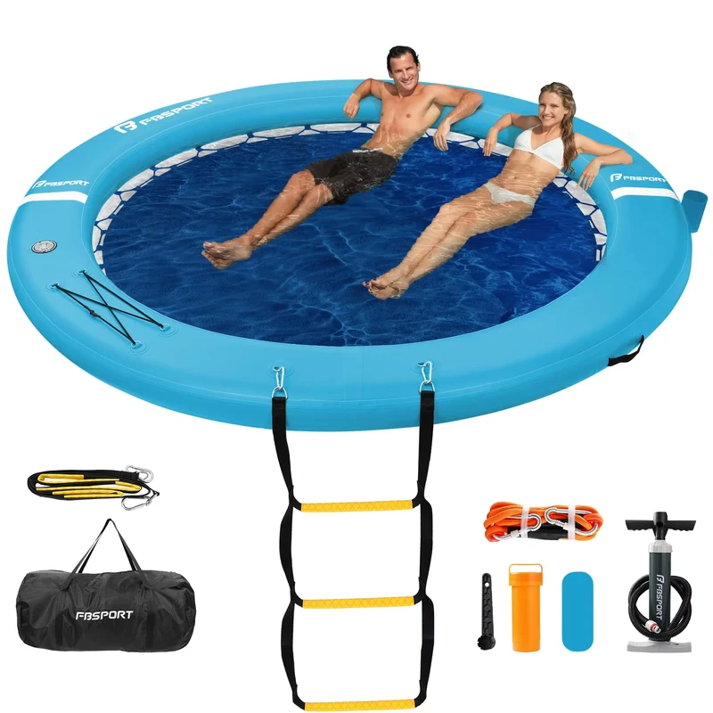 Hamaca Flutuante Inflável, Plataforma Flutuante Redonda com Suportes para Copos, Lounger de Piscina para Adultos