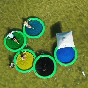 Aufblasbare Wasser-Hängematte – Runde Schwimmplattform mit Netzfach für Strandpartys