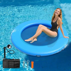 Inflatable Water Hammock Round Floating Ring Inflatable Raft Parties Floating Water Mat for Lakes, Pools, Oceans