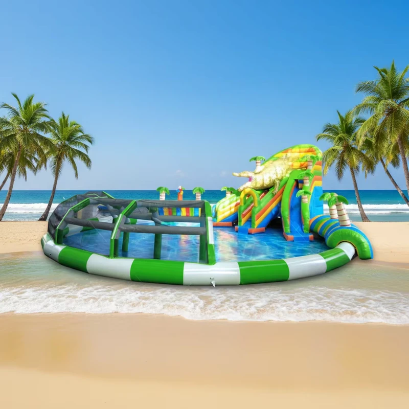 Parc Aquatique Gonflable avec Toboggan, Parcours d'Obstacles, Vente, Location, Utilisation, PVC Écologique