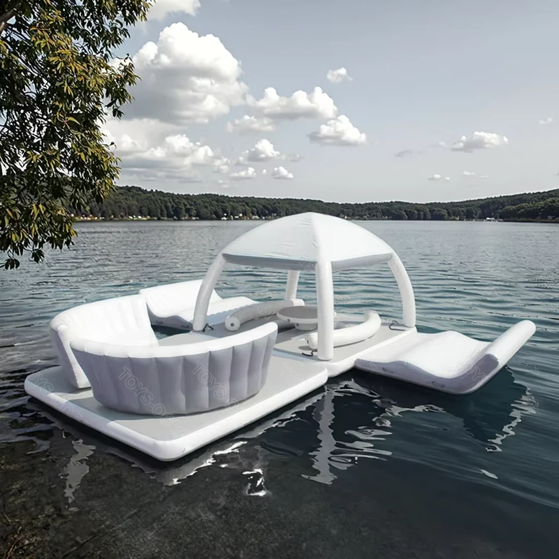 Plateforme de loisirs aquatiques gonflable, tente, île flottante, fauteuil de loisir, installations de loisirs aquatiques, bar de piscine gonflable, bateau de fête