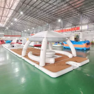Inflatable Water Leisure Platform Dock with Tent Floating Island Inflatable Floating Boat