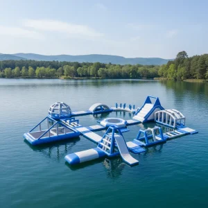 Inflatable Water Park Island Jump Trampoline Slides Rock Climbing Floating Obstacle Course Commercial Grade PVC Customizable