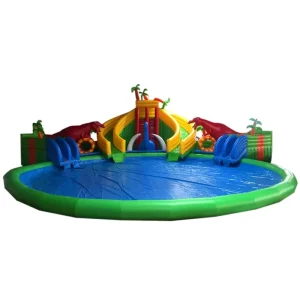 Equipamento de Parque Aquático Inflável com Escorrega e Piscina para Crianças e Adultos