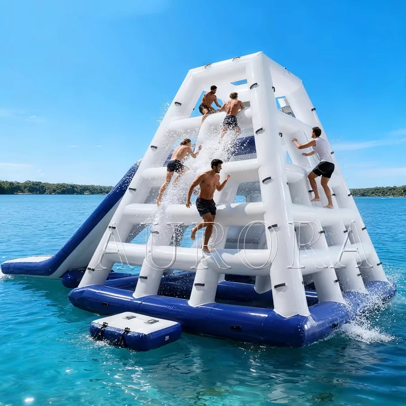 Luftige Wasserpark-Dreiecks-Rutsche, Kletterturm, schwimmender Wasser-Jumping-Turm für den privaten Gebrauch aus PVC-Material