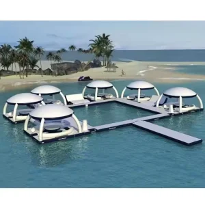 Aufblasbarer Wasserpark Wasser-Spielgeräte Plattform Lov E Island Pool-Rutsche schwimmendes Dock Floß Pontonboot PVC-Material