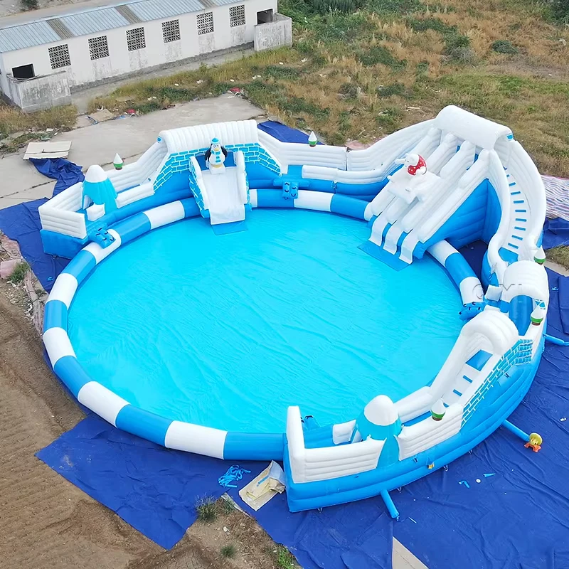 Taman Air Inflatable untuk Resor Pantai dengan Seluncuran dan Rintangan untuk Penggunaan Komersial di Pantai Inflatable Water