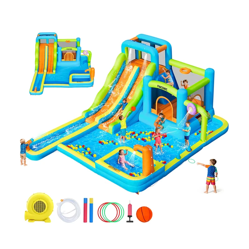 Parco acquatico gonfiabile con scivoli, piscina gonfiabile, castello trampolino, parco giochi per bambini, scivoli d'acqua elastici gonfiabili