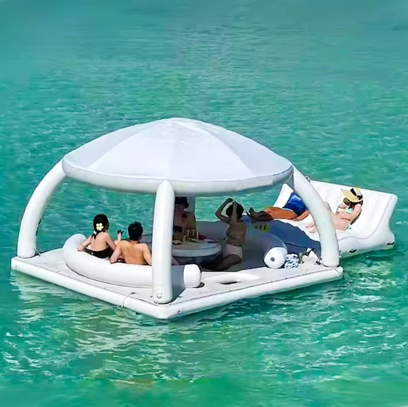 Plataforma Flutuante Inflável para Festa na Água com Tenda para Iate