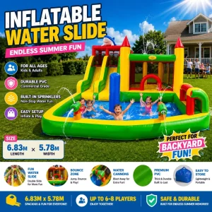 Scivolo Gonfiabile Acquatico, Casa Gonfiabile 3 in 1, Parco Acquatico per Bambini, PVC Commerciale di Alta Qualità, Include Soffiatore d'Aria