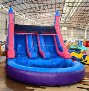 Tobogán Inflable de Agua con Doble Tobogán Casa de Rebote Comercial PVC Gran Piscina para Uso Comercial 21x11x13FT