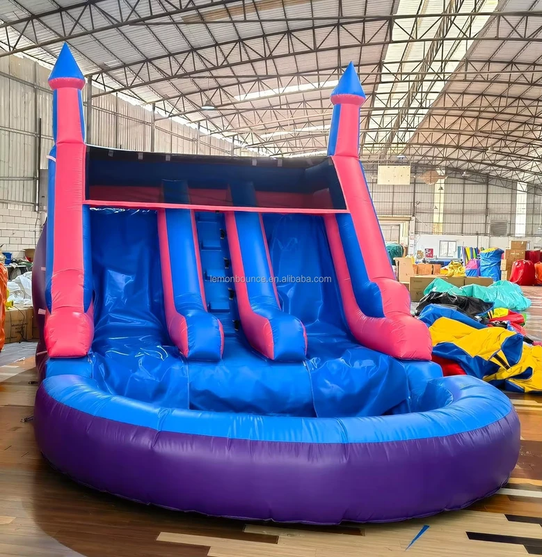 Opblaasbare Waterglijbaan met Dubbele Glijbanen PVC Commerciële Bounce House Grote Splash Pool voor Achtertuin Commercieel Gebruik 21x11x13FT