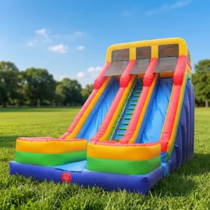 Inflatable Water Slide with Pool 21Ft Dual Lane Inflatable Dry Slide Slide for Adults Inflatable Amusement Equipment