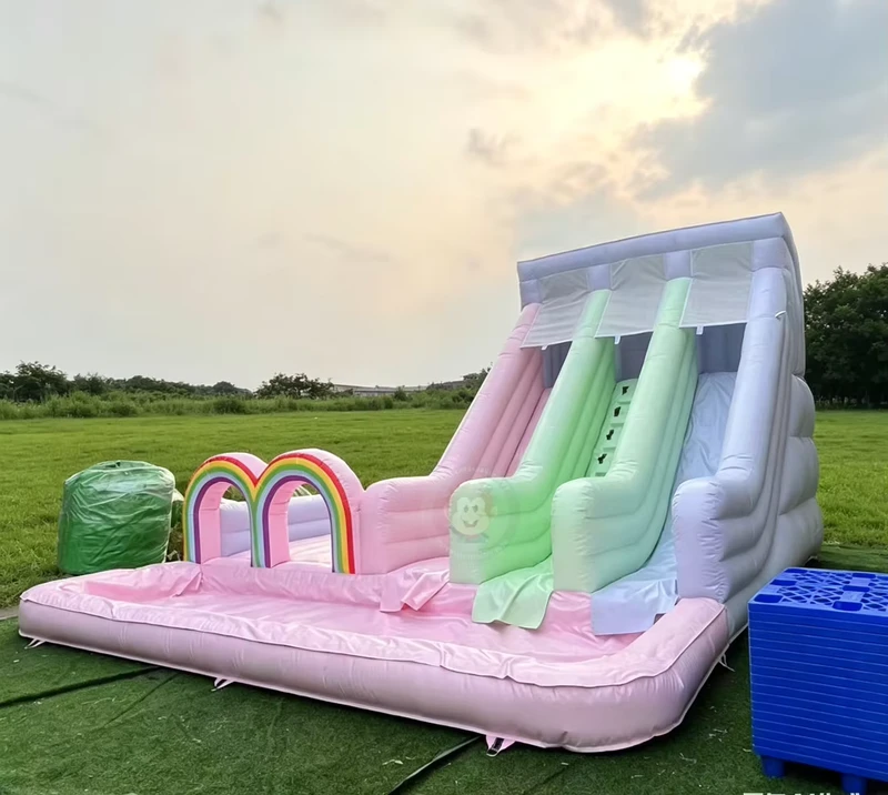 Toboganes de agua inflables grandes, tobogán de agua inflable blanco