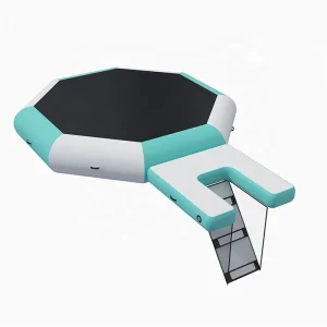 Trampoline Aquatique Gonflable 10ft Rond avec Échelle Jaune et Échelle à 4 Marches