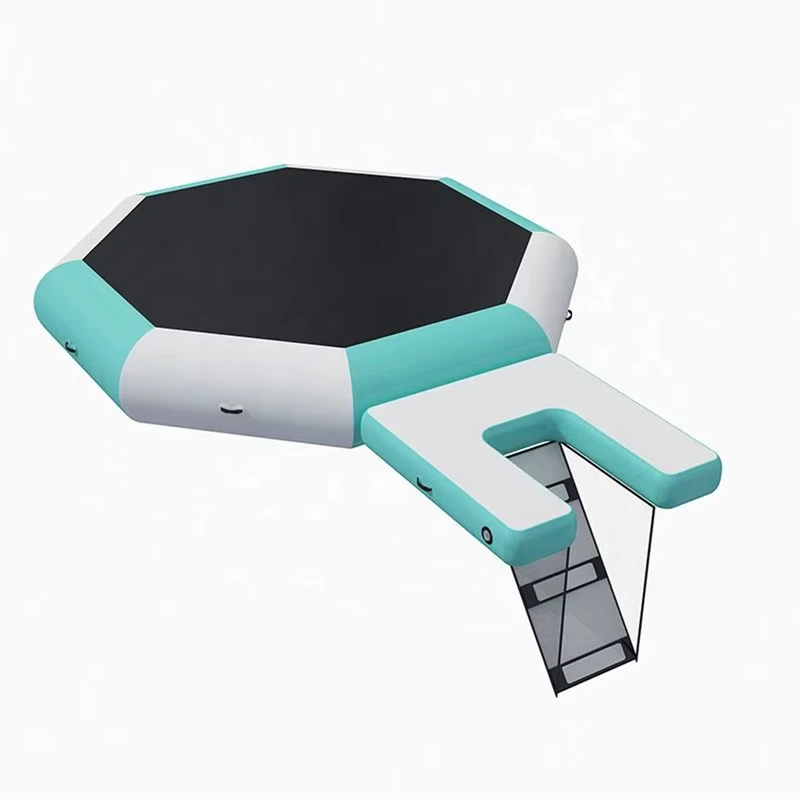 Aufblasbares Wasser-Trampolin 10ft Rund Aufblasbarer Wasser-Bouncer mit gelber Treppe und 4-Stufen-Leiter