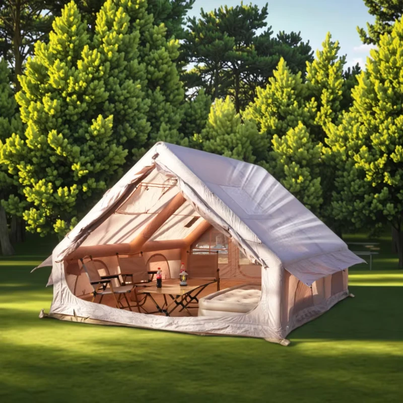 Tente Gonflable Imperméable et Coupe-Vent 4 Saisons en Oxford pour Camping, Montage Facile, Pompe à Main, Fenêtre en Maille, Tente Confortable