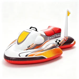 Inflatable Wave Rider Jet Ski Kids Ride-On Pool Float with Handles Flag and Racing Design for Summer Water Fun