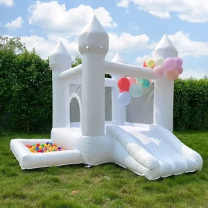 Castello gonfiabile per matrimoni a colori macaron, castello da salto gonfiabile bianco pastello per bambini e adulti