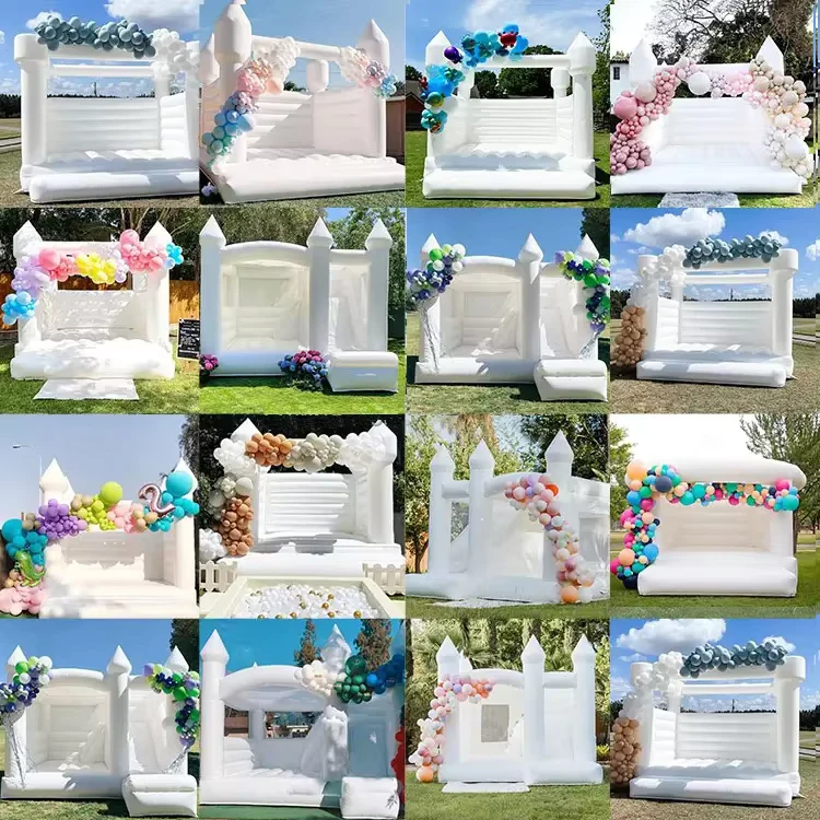 Opblaasbare Bruiloft Feestdecoratie Opblaasbaar Witte Commerciële Kinderen Bouncy Castle Opblaasbaar Springkasteel Met Blazer