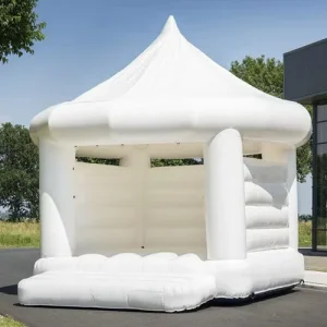 Inflatable White Bounce House Professional Jumping Bouncy Castle Bouncer for Wedding Party with Carrying Bag Repair Kit