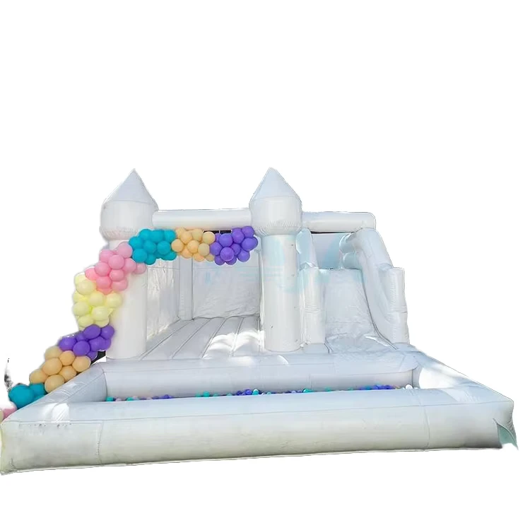 Istana Bouncy Pernikahan Putih Inflatable Sewa Rumah Bouncy Rumah Lompat Putih Taman Bermain Anak-anak