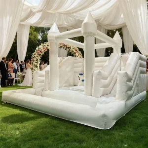 Inflatable White Wedding Bouncy Castle Slide PVC Material 3-Year Warranty >400KG