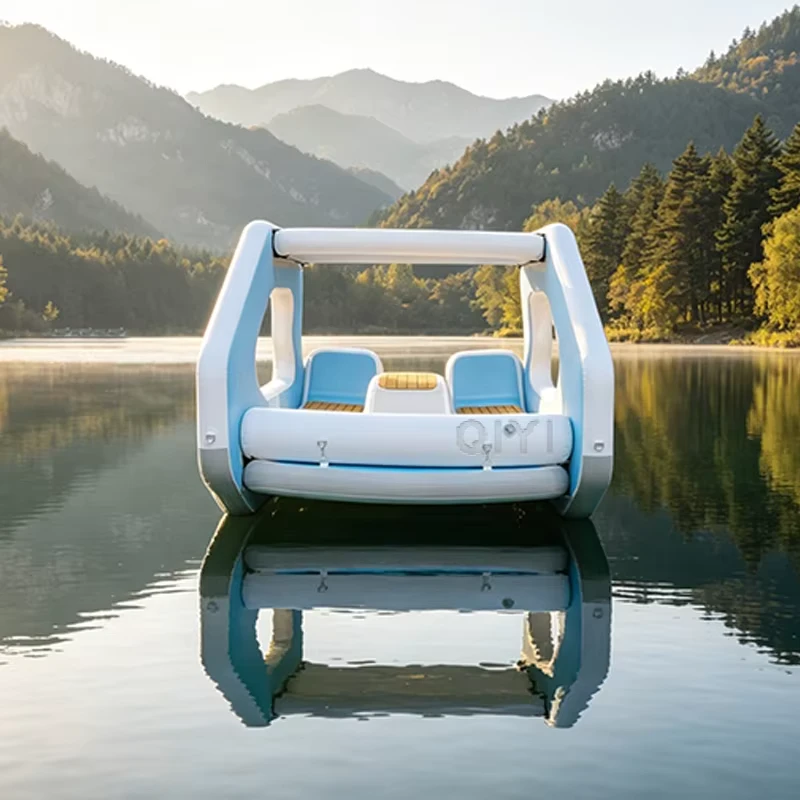 Yate inflable comercial, isla flotante inflable con dos asientos, barco catamarán inflable