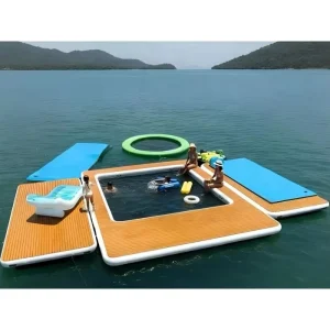 Yate Inflable Flotante, Piscinas Marinas, Plataformas Flotantes Modulares para Ocio Marino, Piscina con Tobogán