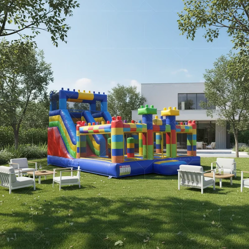 Opblaasbaar voor Spel Bouwblok Springkasteel Glijbaan Combinatie Springkasteel met PVC Materiaal en 1200KG Capaciteit voor Kinderen