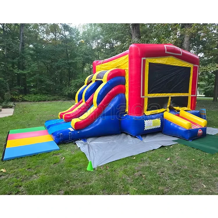 Castelo Inflável e Escorrega Combinado de PVC Comercial para Festas, Castelo de Saltos e Escorrega Molhado e Seco