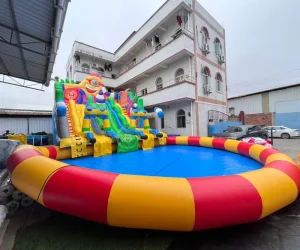 Inflatable water park slide double water slide with pool