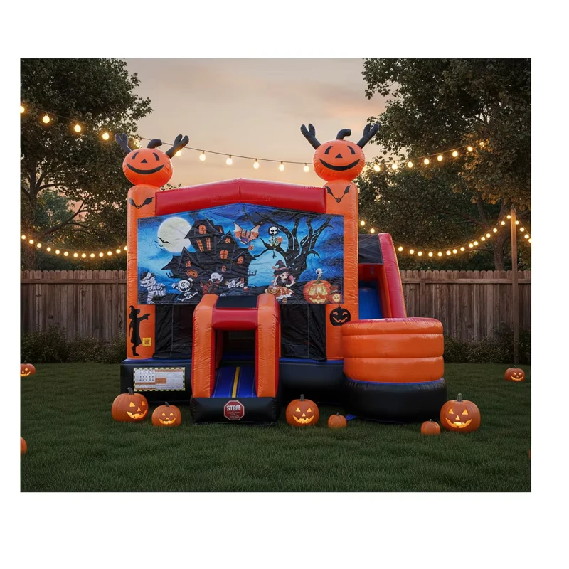 Aufblasbare Halloween-Themen-Party-Hüpfburg mit Rutsche, aufblasbares Kürbis-Hüpfhaus für Kinder