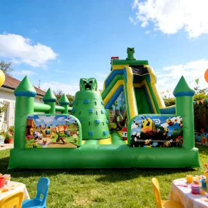 Kastil Bouncy Inflatable Bertema Serangga dengan Seluncuran, Dinding Pendakian, dan Kapasitas 400kg untuk Anak-anak dan Dewasa, Mudah Dipasang