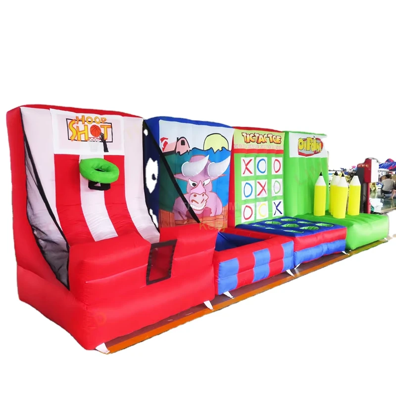 ชุดเกมงานรื่นเริงลมพอง PVC 4 ใน 1 บาสเกตบอล ลูกหิมะ เบสบอล รักบี้ ขนาด 2 เมตร อายุ 6-8 ปี สูงสุด 10 ฟรี
