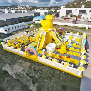 Interactive Inflatable Playground Equipment With Obstacle Course and Slides for Outdoor Family Entertainment