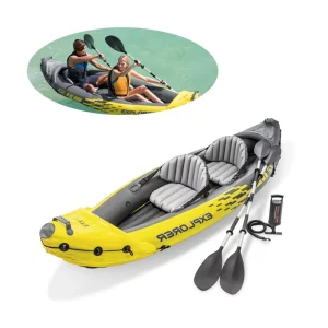 Intex 68307 K2 Kayak 2 Person Inflatable Boat with Paddles Light Weight 400KG Load Capacity for Fishing & Diving on Lakes